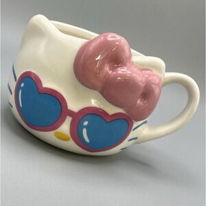 NEW Hello Kitty 3D Figural‎ Face w/ Heart Sunglasses & Pink Bow 20oz Ceramic Mug